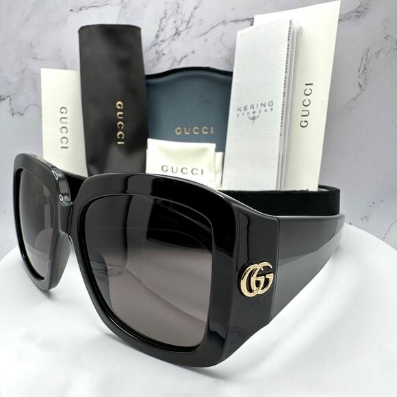 New GUCCI Sunglasses Wrap Square Black Gold Metal GG 55-16-130mm Authentic Gucci main image 14